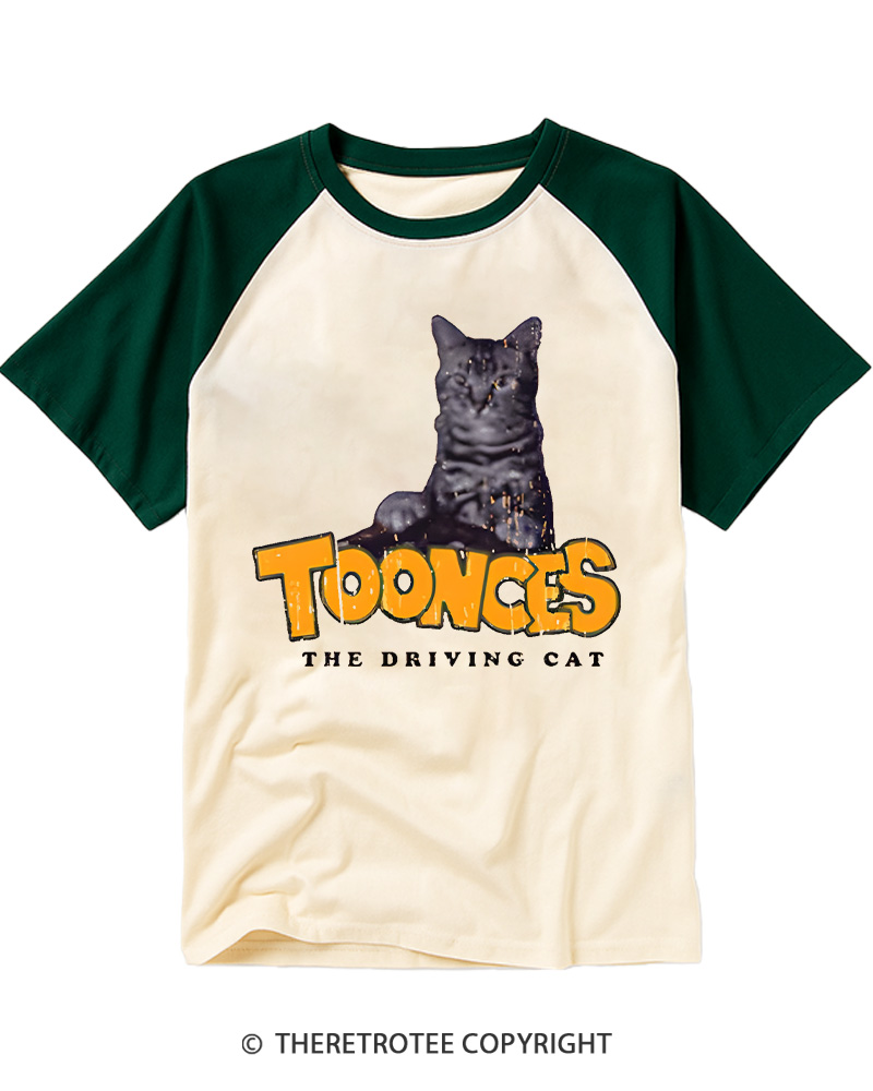 TheRetroTee Toonces The Driving Cat Vintage Graphic Raglan Baseball T-Shirt