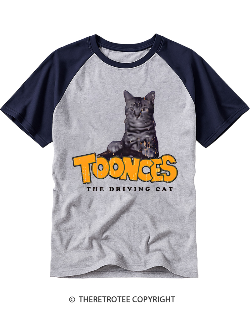 TheRetroTee Toonces The Driving Cat Vintage Graphic Raglan Baseball T-Shirt