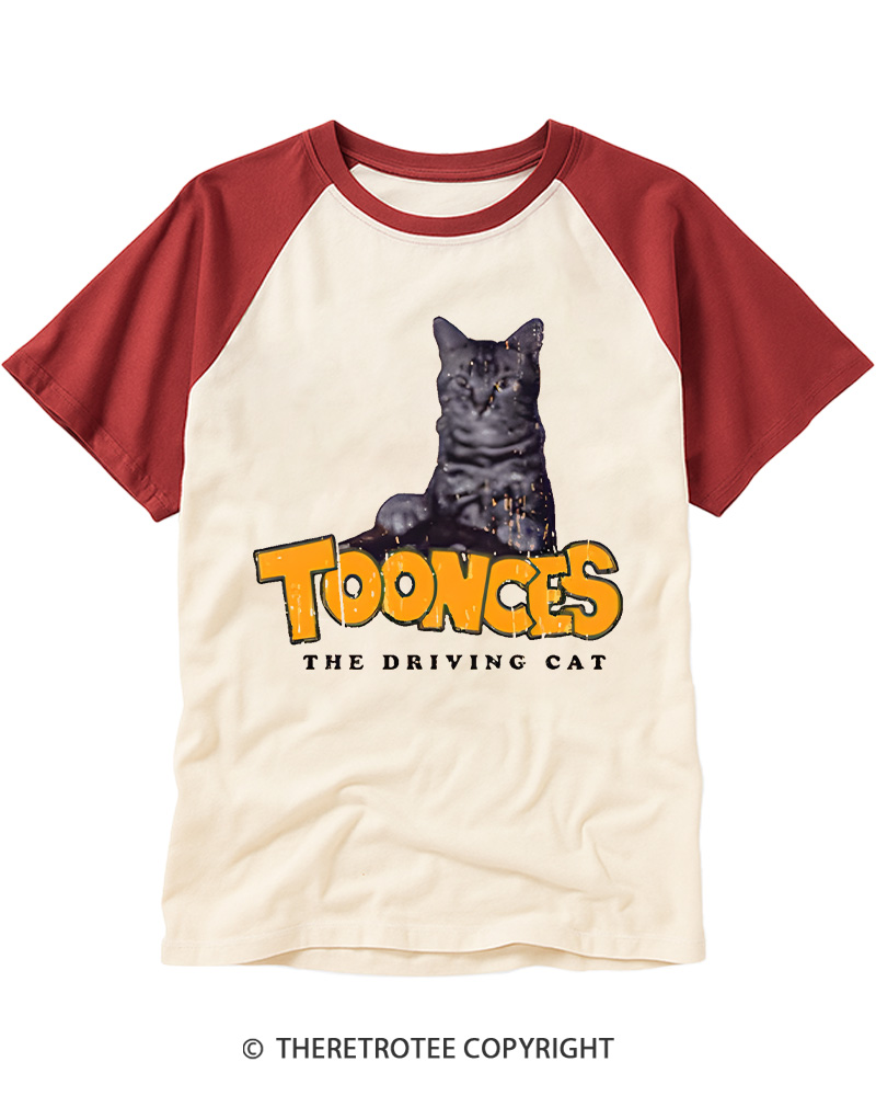 TheRetroTee Toonces The Driving Cat Vintage Graphic Raglan Baseball T-Shirt