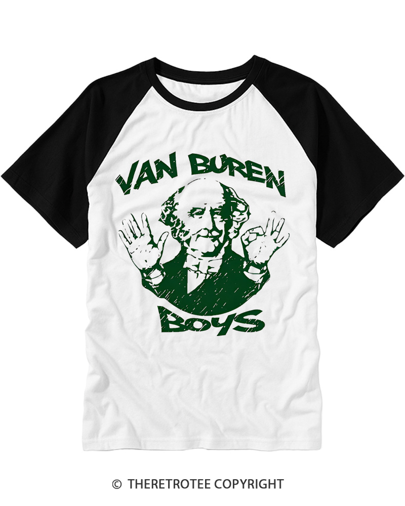 TheRetroTee Van Buren Boys Vintage Graphic Raglan Baseball T-Shirt
