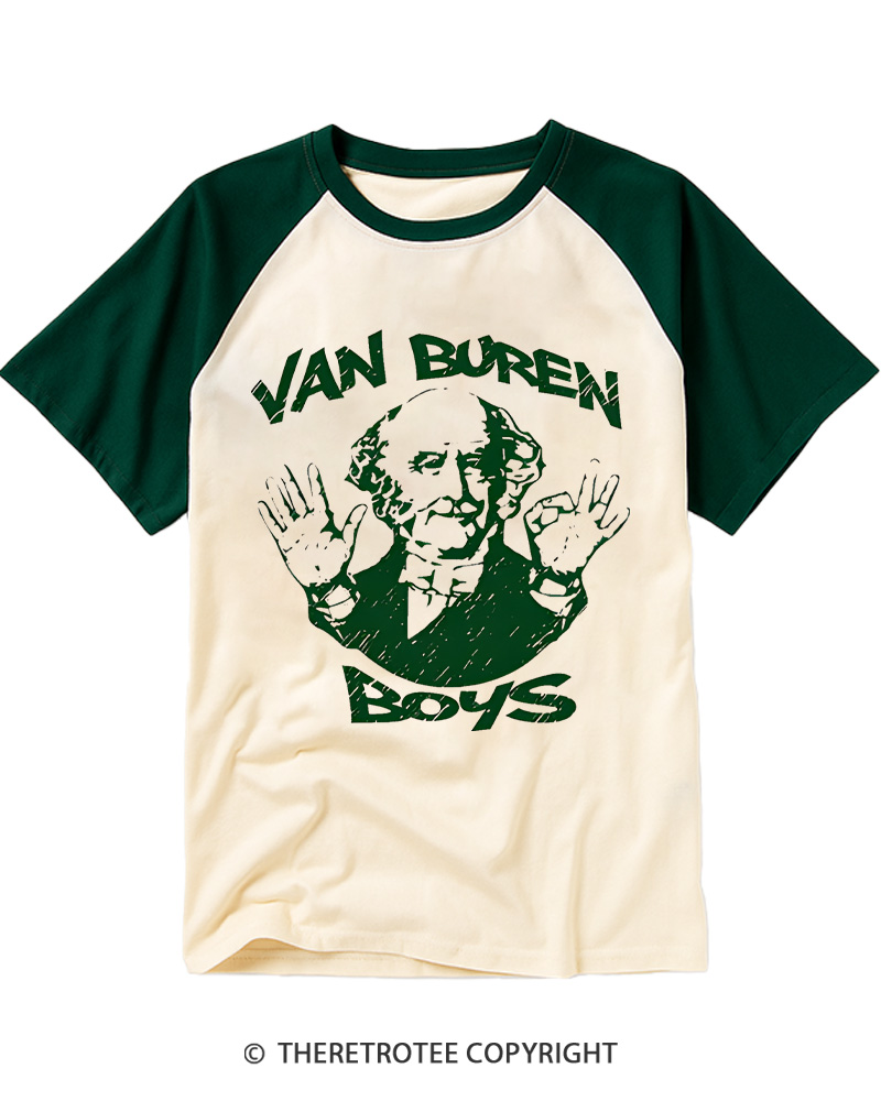 TheRetroTee Van Buren Boys Vintage Graphic Raglan Baseball T-Shirt