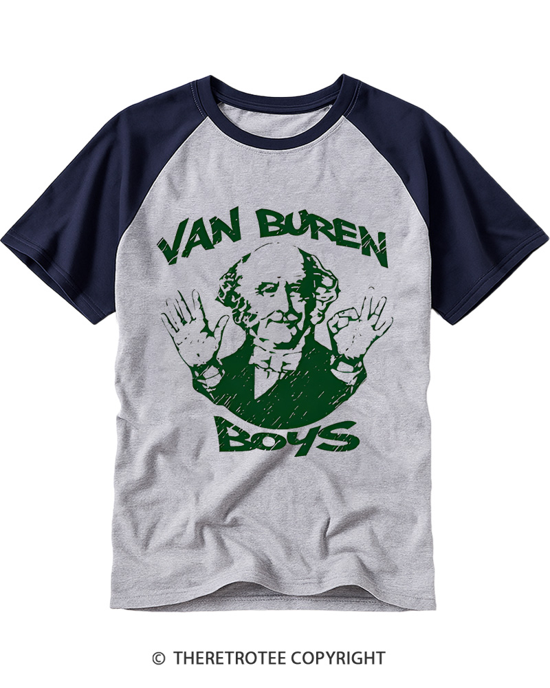 TheRetroTee Van Buren Boys Vintage Graphic Raglan Baseball T-Shirt
