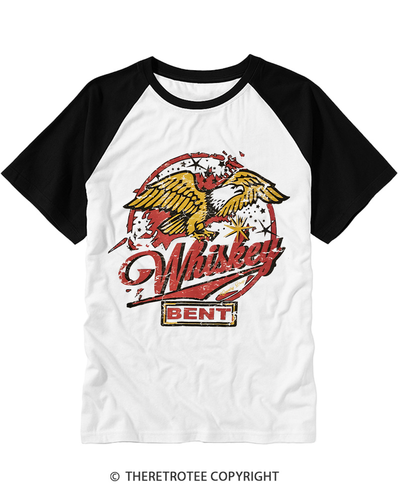 TheRetroTee Whiskey Bent 1970s Vintage Graphic Raglan Baseball T-Shirt