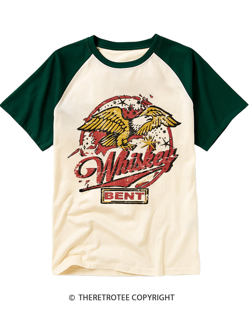 TheRetroTee Whiskey Bent 1970s Vintage Graphic Raglan Baseball T-Shirt