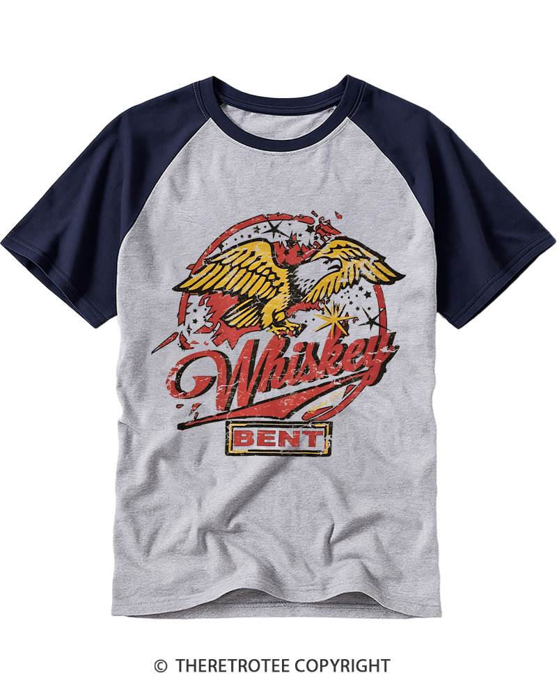 TheRetroTee Whiskey Bent 1970s Vintage Graphic Raglan Baseball T-Shirt