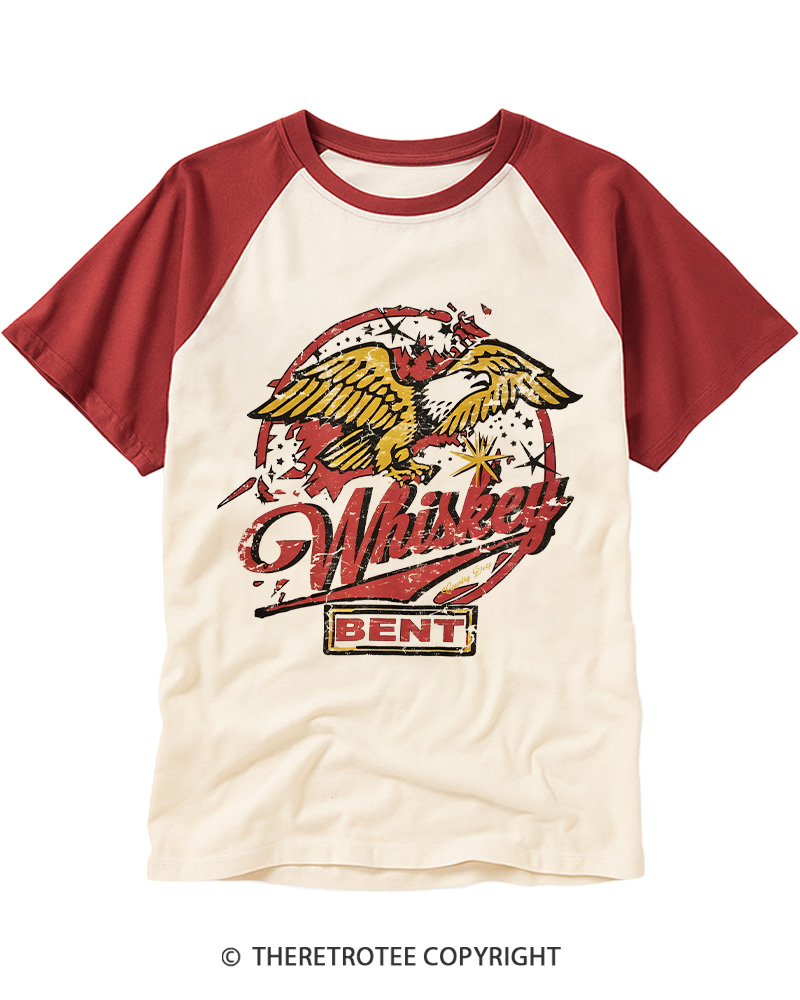 TheRetroTee Whiskey Bent 1970s Vintage Graphic Raglan Baseball T-Shirt