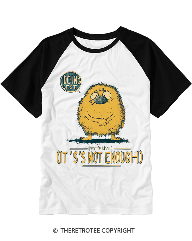 TheRetroTee Doing My Best But Not Enough Cartoon Raglan Baseball T-Shirt