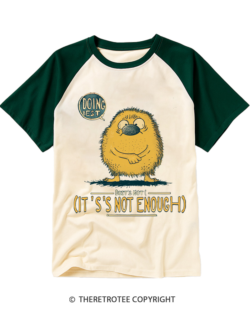 TheRetroTee Doing My Best But Not Enough Cartoon Raglan Baseball T-Shirt