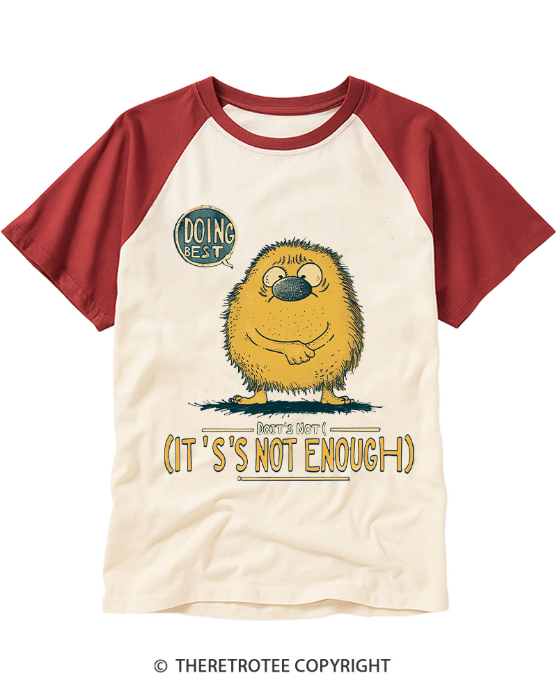 TheRetroTee Doing My Best But Not Enough Cartoon Raglan Baseball T-Shirt