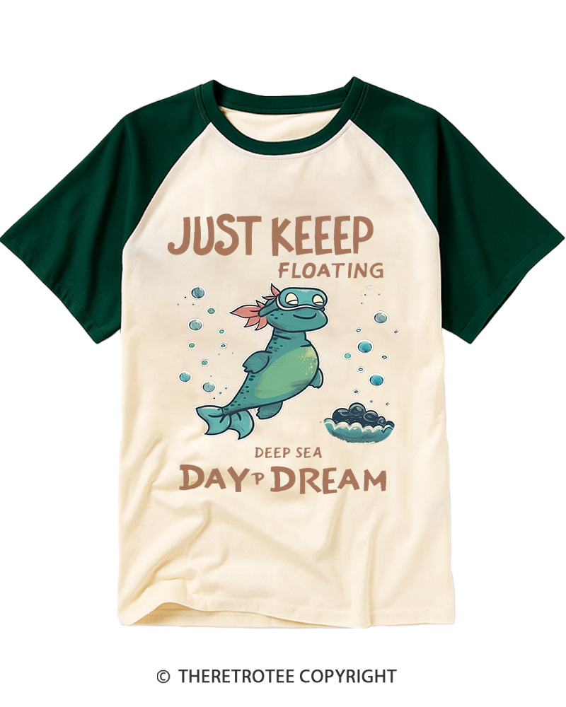 TheRetroTee Just Keep Floating Deep Sea Dream Raglan Baseball T-Shirt