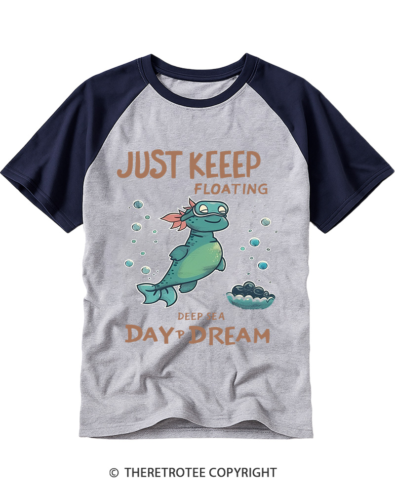 TheRetroTee Just Keep Floating Deep Sea Dream Raglan Baseball T-Shirt