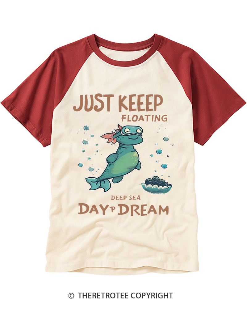 TheRetroTee Just Keep Floating Deep Sea Dream Raglan Baseball T-Shirt