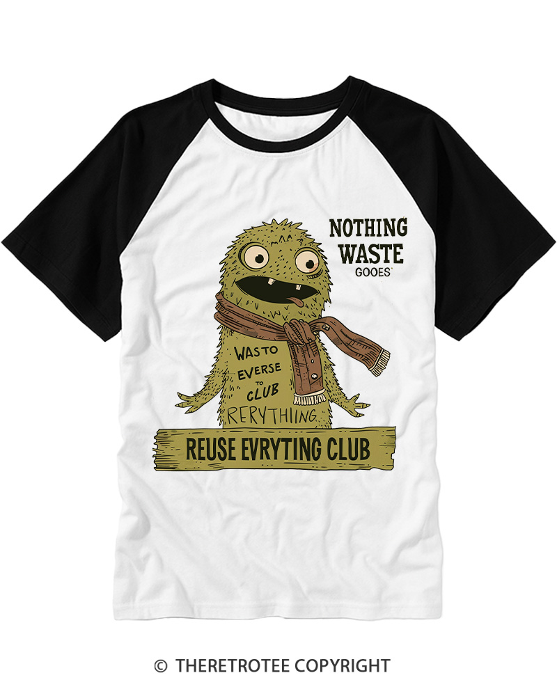 TheRetroTee Reuse Everything Club Vintage Monster Raglan Baseball T-Shirt