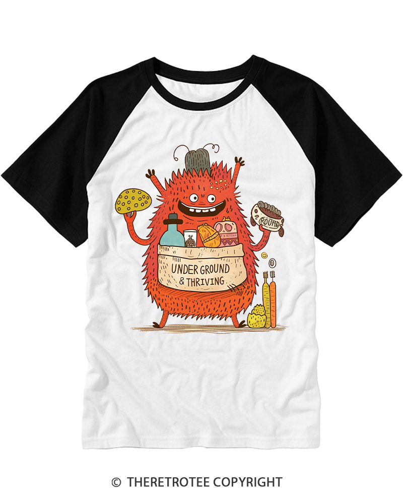 TheRetroTee Underground Thriving Monster Lifestyle Raglan Baseball T-Shirt