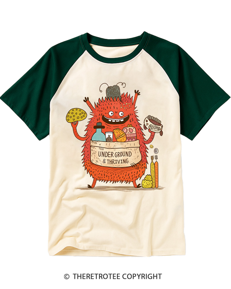 TheRetroTee Underground Thriving Monster Lifestyle Raglan Baseball T-Shirt
