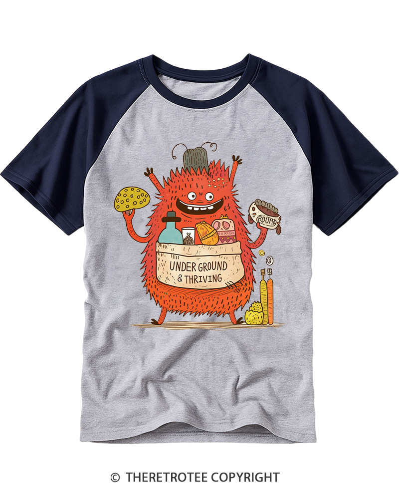 TheRetroTee Underground Thriving Monster Lifestyle Raglan Baseball T-Shirt