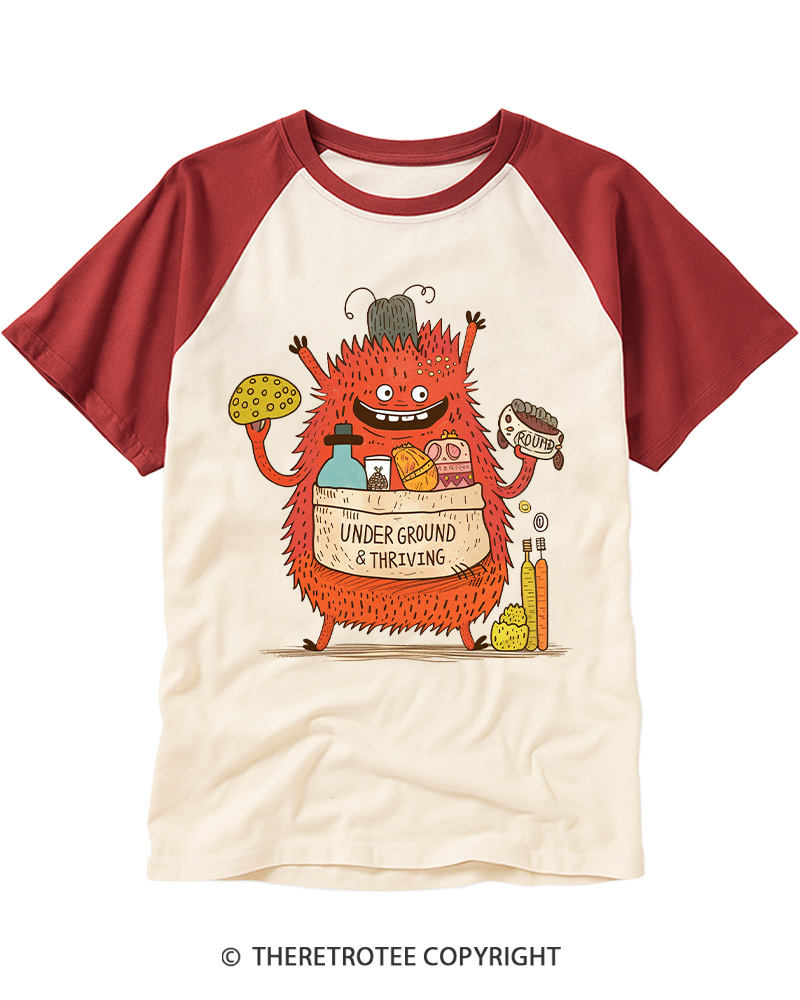 TheRetroTee Underground Thriving Monster Lifestyle Raglan Baseball T-Shirt