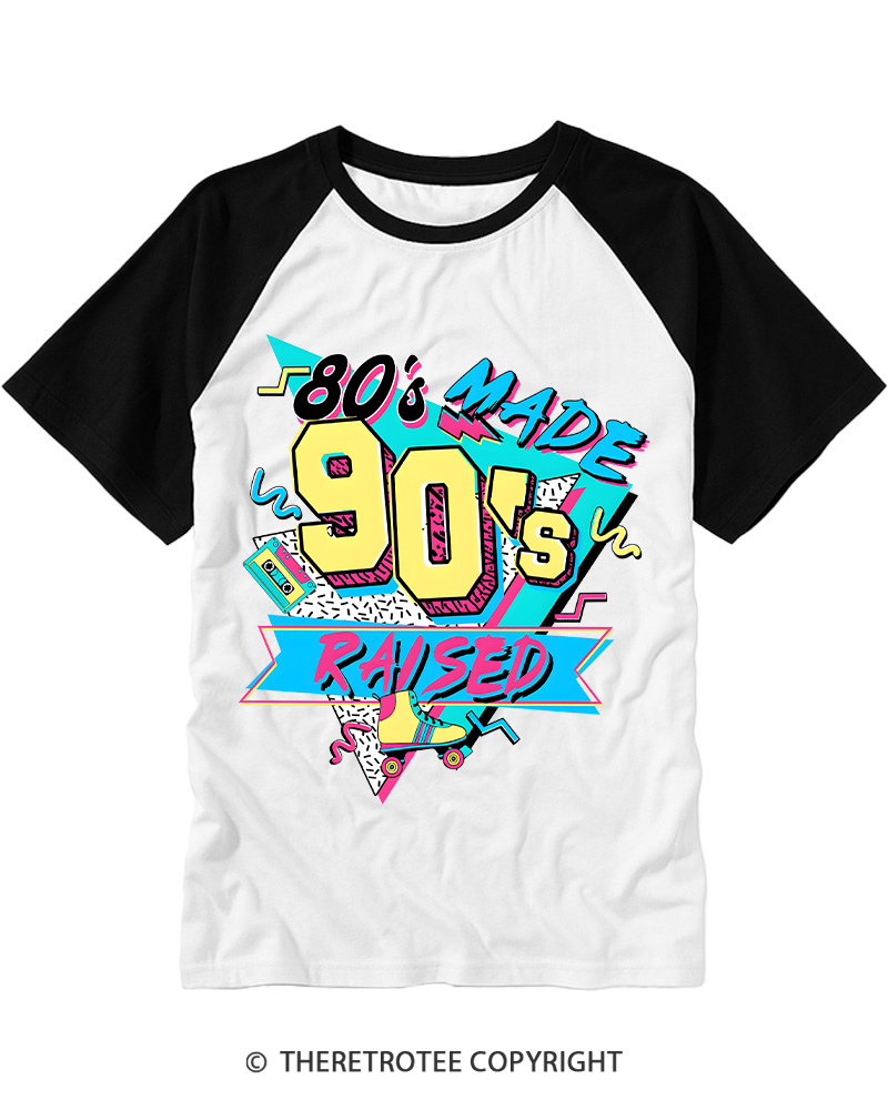 TheRetroTee 1980s Made 1990s Raised Raglan Baseball T-Shirt