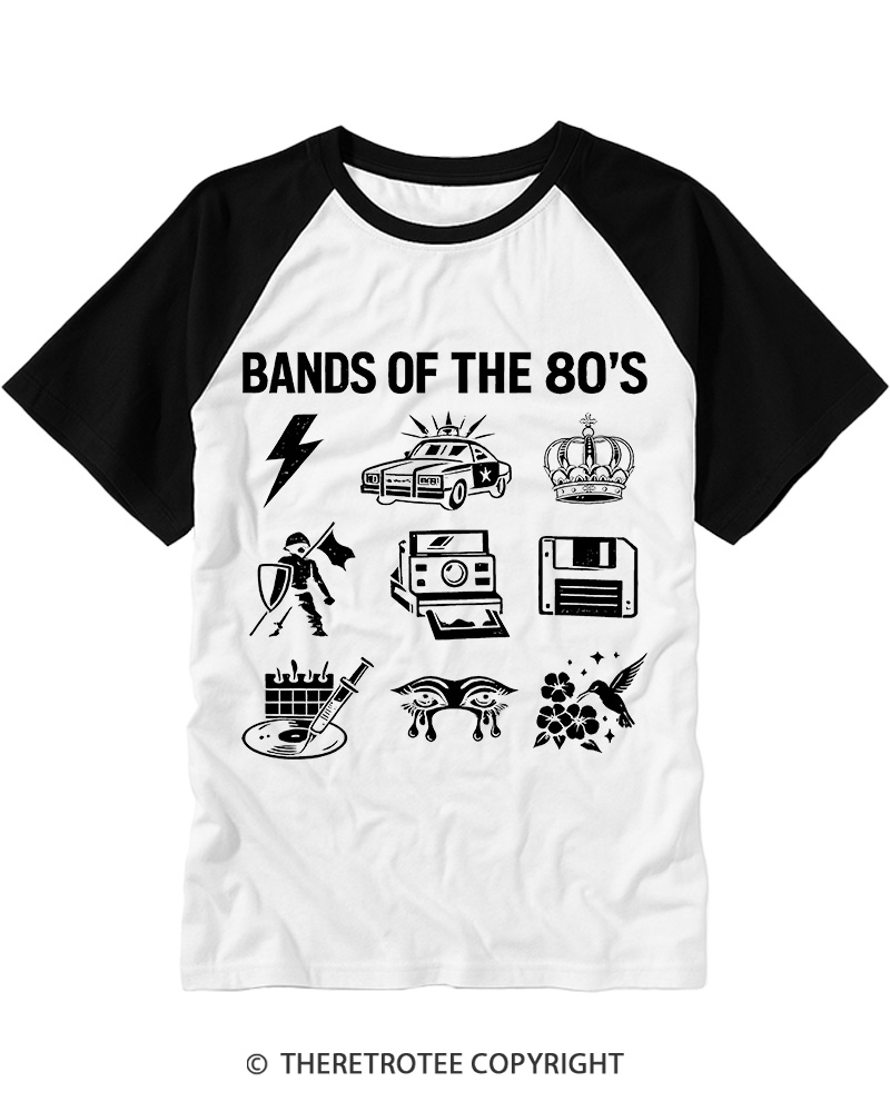 TheRetroTee Bands Of The 1980's Raglan Baseball T-Shirt