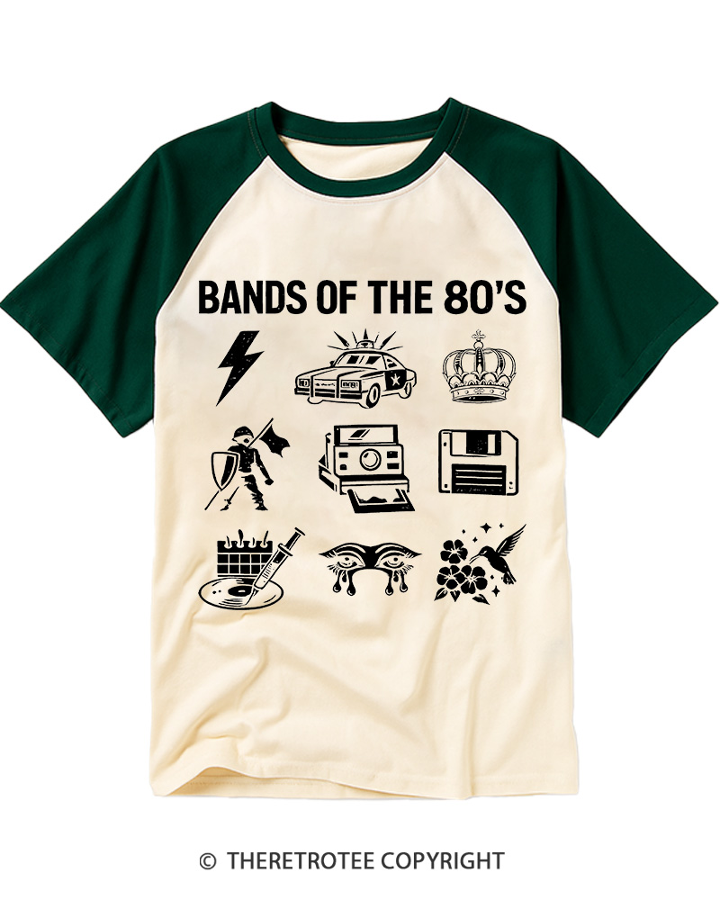 TheRetroTee Bands Of The 1980's Raglan Baseball T-Shirt