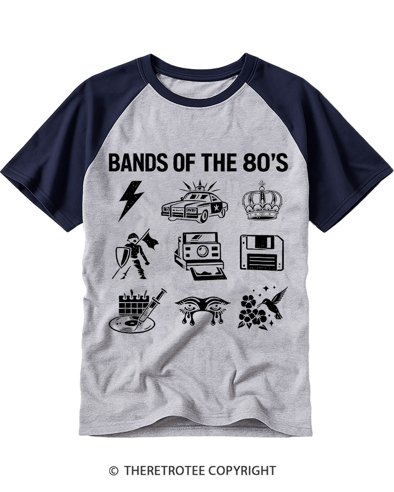 TheRetroTee Bands Of The 1980's Raglan Baseball T-Shirt