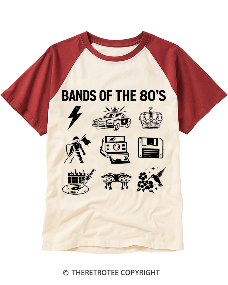 TheRetroTee Bands Of The 1980's Raglan Baseball T-Shirt