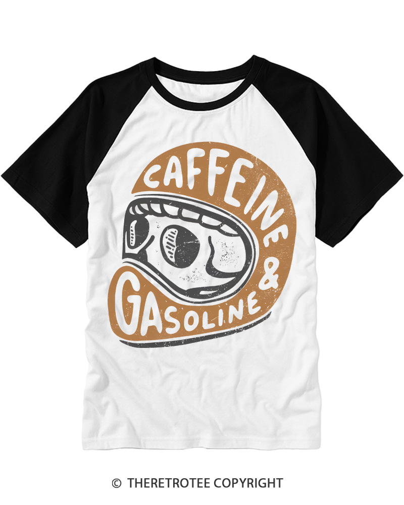 TheRetroTee Caffeine & Gasoline 1980s Raglan Baseball T-Shirt