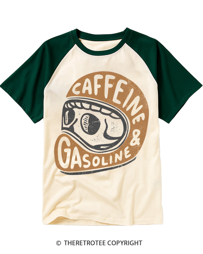 TheRetroTee Caffeine & Gasoline 1980s Raglan Baseball T-Shirt