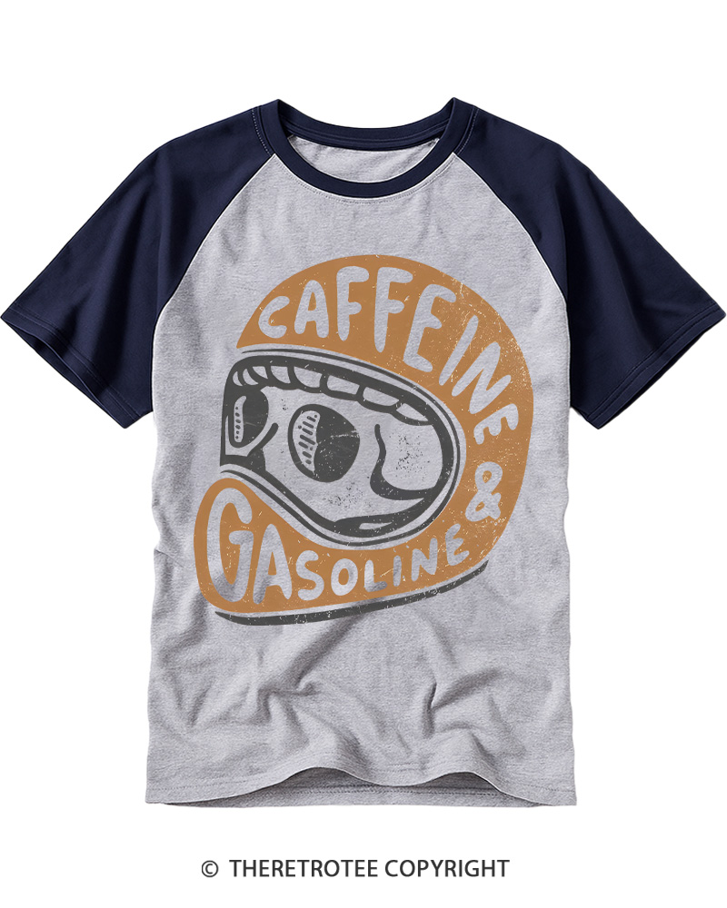 TheRetroTee Caffeine & Gasoline 1980s Raglan Baseball T-Shirt