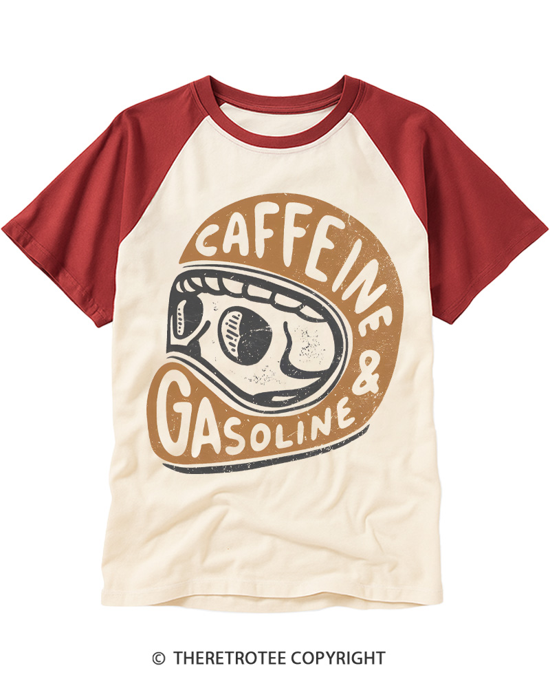 TheRetroTee Caffeine & Gasoline 1980s Raglan Baseball T-Shirt