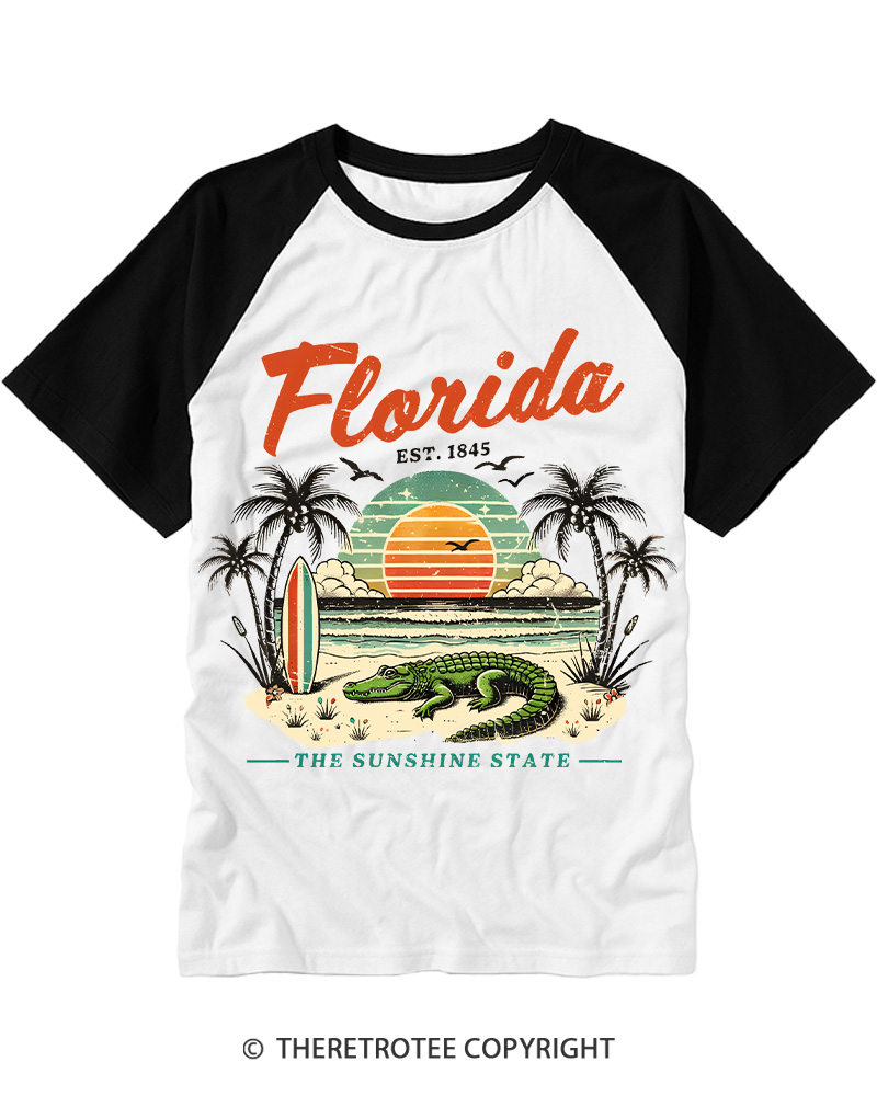 TheRetroTee Florida 1970s Raglan Baseball T-Shirt