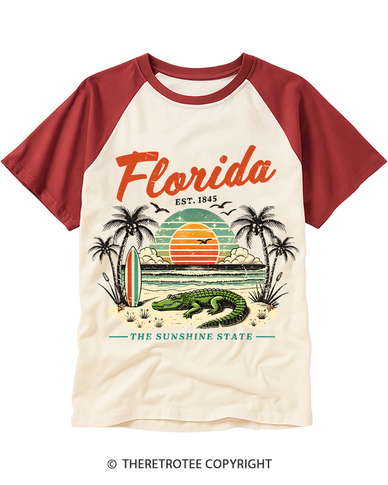 TheRetroTee Florida 1970s Raglan Baseball T-Shirt