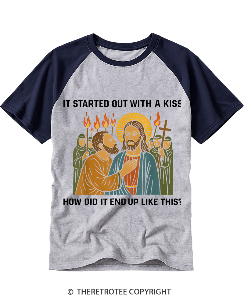 TheRetroTee It Was Only a Kiss 1970s Raglan Baseball T-Shirt