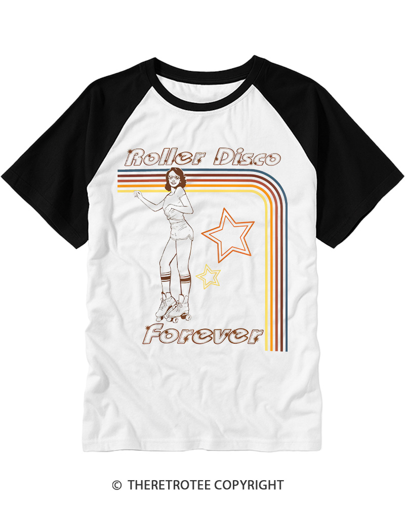 TheRetroTee Roller Disco Forever 1980s Raglan Baseball T-Shirt