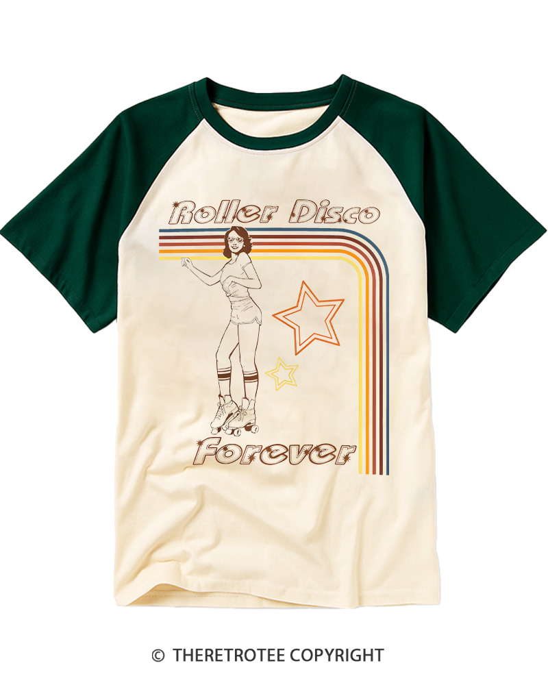 TheRetroTee Roller Disco Forever 1980s Raglan Baseball T-Shirt