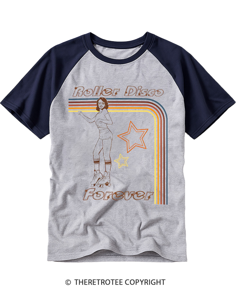 TheRetroTee Roller Disco Forever 1980s Raglan Baseball T-Shirt