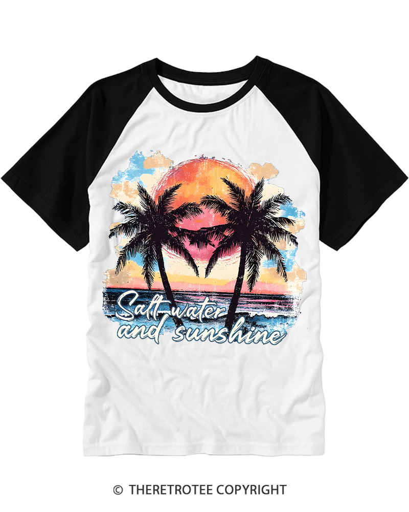 TheRetroTee Salt Water and Sunshine 1980s Raglan Baseball T-Shirt