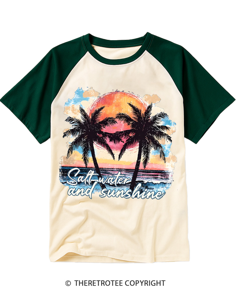 TheRetroTee Salt Water and Sunshine 1980s Raglan Baseball T-Shirt