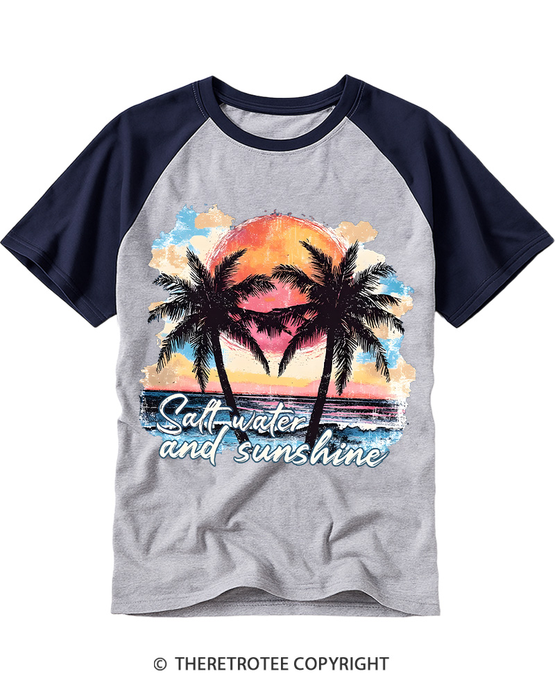 TheRetroTee Salt Water and Sunshine 1980s Raglan Baseball T-Shirt