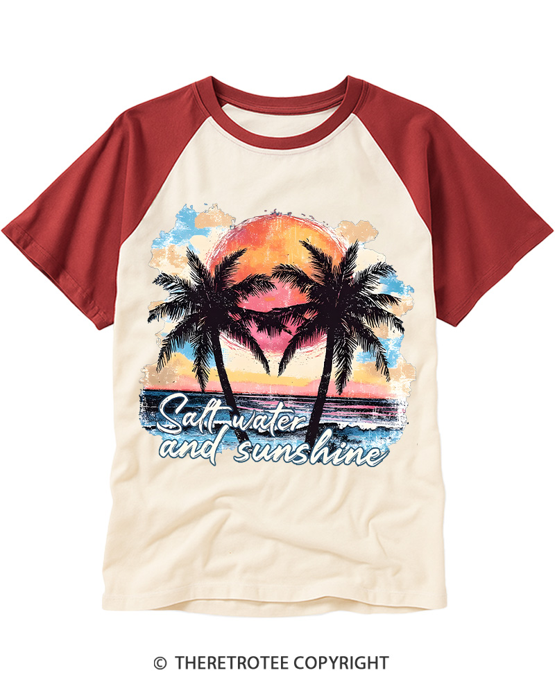 TheRetroTee Salt Water and Sunshine 1980s Raglan Baseball T-Shirt