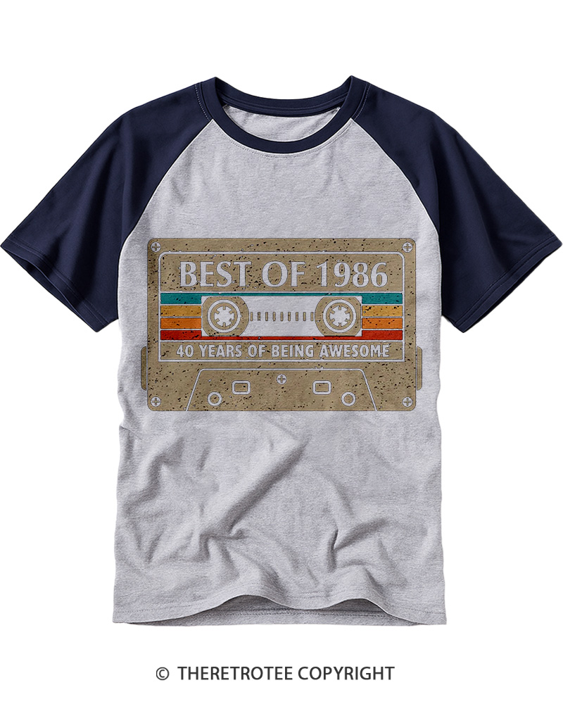 TheRetroTee 1986 Vintage 40th Birthday Raglan Baseball T-Shirt