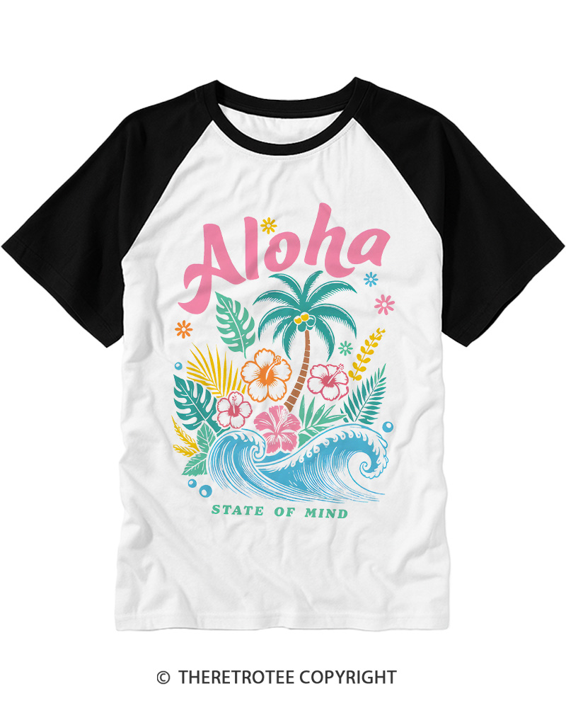 TheRetroTee Aloha 1980s Raglan Baseball T-Shirt