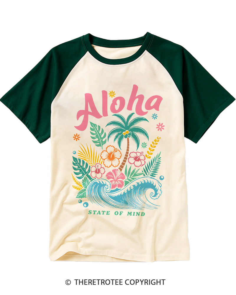 TheRetroTee Aloha 1980s Raglan Baseball T-Shirt