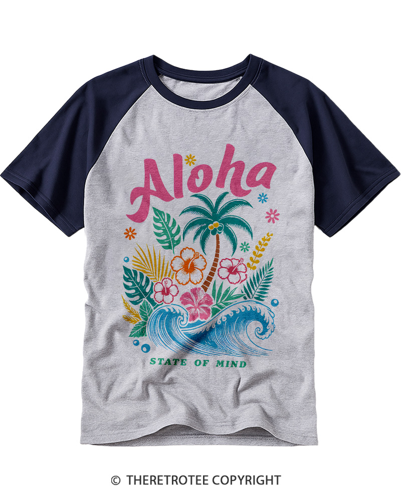 TheRetroTee Aloha 1980s Raglan Baseball T-Shirt