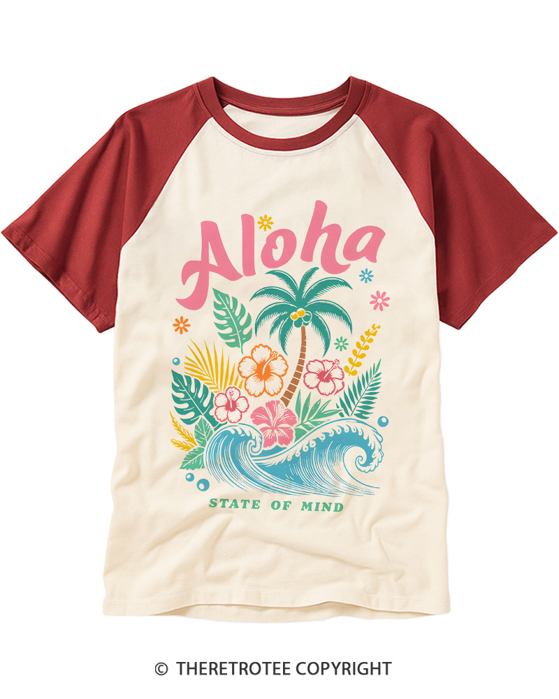 TheRetroTee Aloha 1980s Raglan Baseball T-Shirt