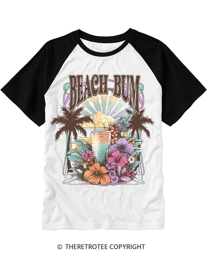 TheRetroTee Beach Bum 1980s Raglan Baseball T-Shirt