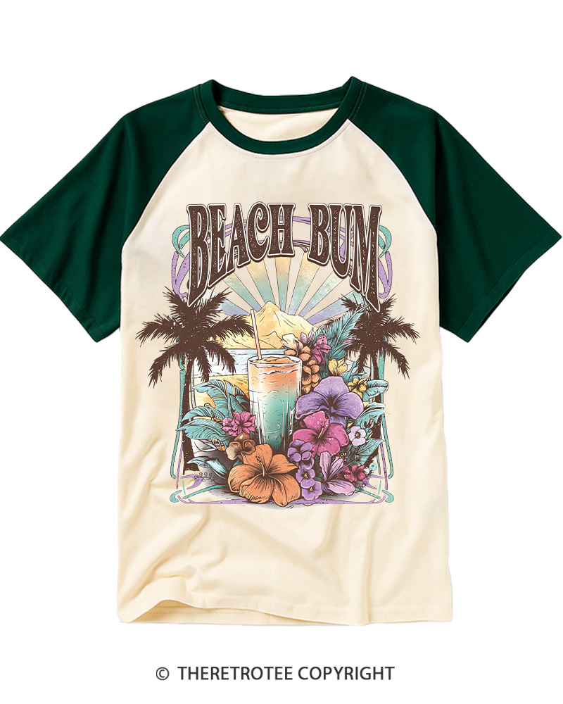 TheRetroTee Beach Bum 1980s Raglan Baseball T-Shirt