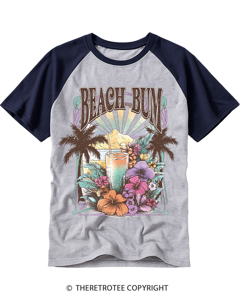 TheRetroTee Beach Bum 1980s Raglan Baseball T-Shirt