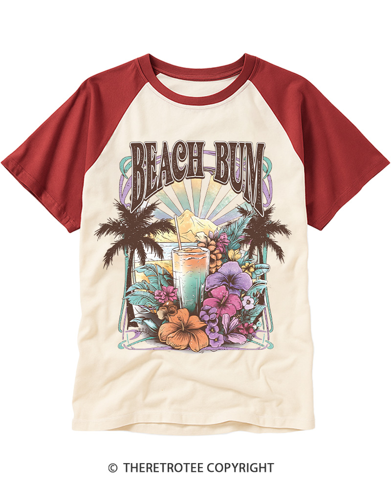 TheRetroTee Beach Bum 1980s Raglan Baseball T-Shirt