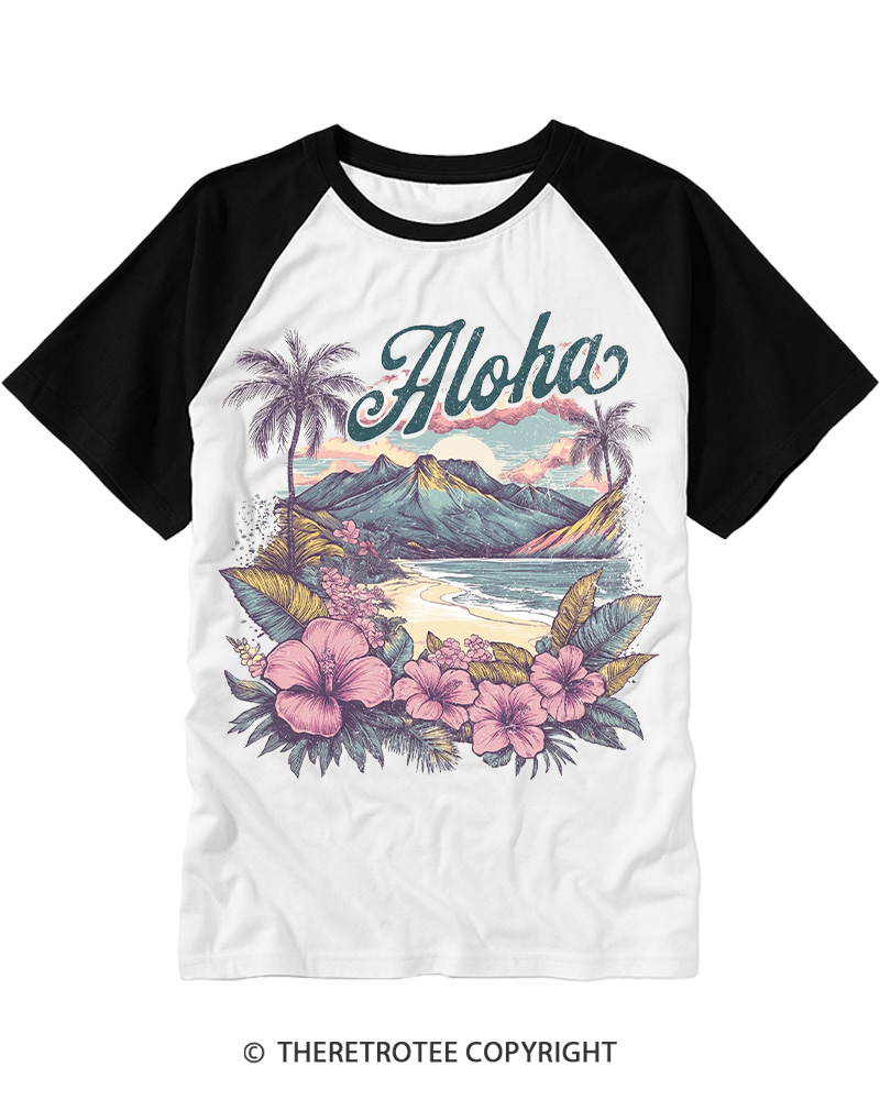 TheRetroTee Beach Vacation 1980s Raglan Baseball T-Shirt